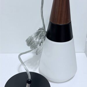 Modern White Glass Wood Black Accents Ceiling Hanging Light Lamp Fixture